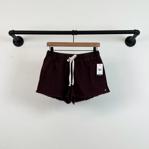 NWT Volcom Strutin Stone Frayed Drawstring Shorts Maroon/Brown - Picture 5 of 8